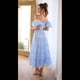 thumbnail image 5 of Vestidos Largos de Mujer con Escote Cuadrado, Corta Abullonada y Fruncido, Corte A, con y Fruncido. Azul S, 5 of 10