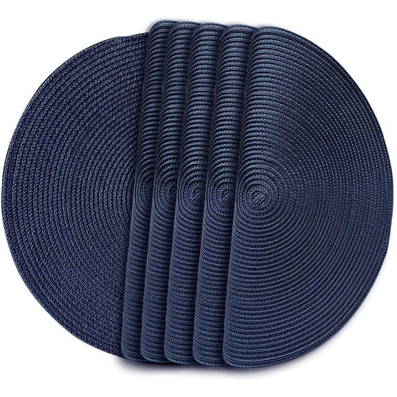 Janrevotw  15 in Round Placemats Set of 4 Washable Woven Placemats for Kitchen Dining Table, Blue Table Placemats Home Fashion Round Braided Woven Polypropylene Plastic Placemats