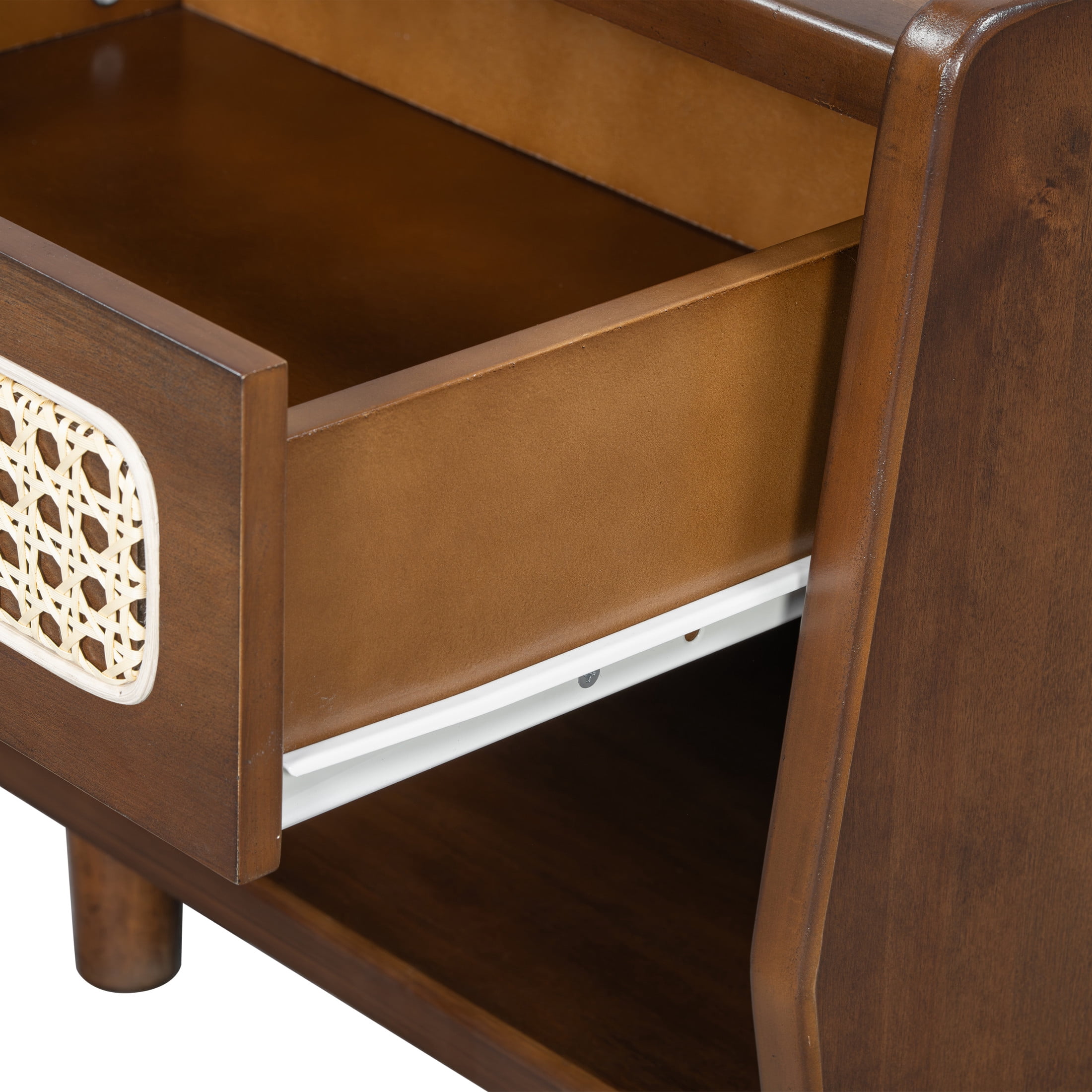 Christopher Knight Home 18.9"W Modern Nightstand, Bedside Table with Rattan Accent Drawer, Walnut