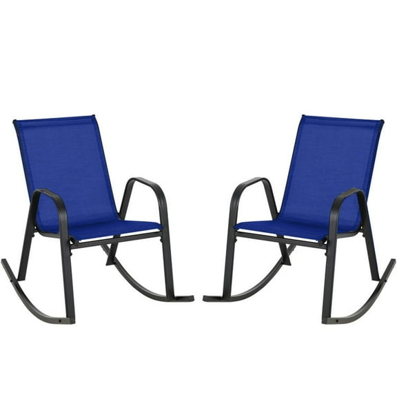 Demifill Set of 2 Metal Patio Rocking Chair with Breathable Seat Fabric, Patio Dining Chairs for Outdoor, Navy