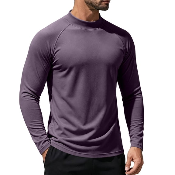 Nestiefly Mens Thermal Long Sleeve Undershirt Base Layer Long Shirts | Warm Lightweight Soft Fleece Lined Crew Beck Shirts Workout Top Purple L