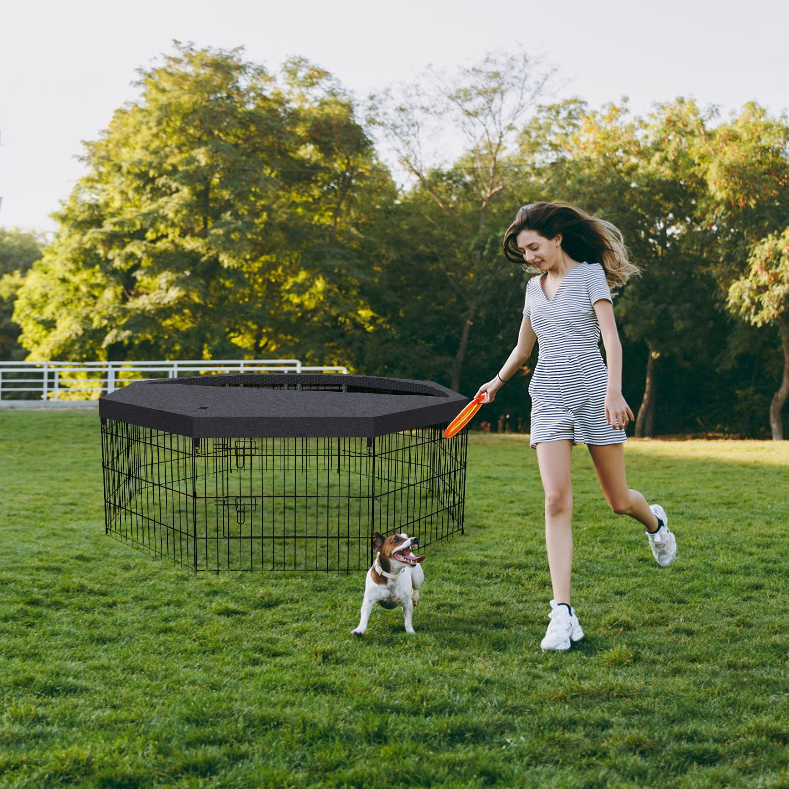 Artmalle Dog Pen Pet Playpen Dog Fence Indoor Foldable Metal Wire Exercise Puppy Play Yard Pet Enclosure Indoor Outdoor 8 Panels 24 Inch with Top Cover
