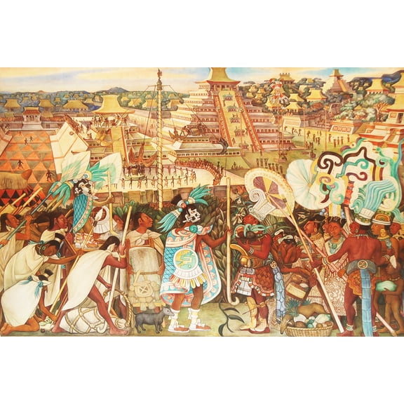 24x36 gallery poster, Mural showing Totonaca celebrations and ceremonies by Diego Rivera