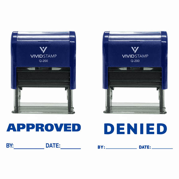 Vivid Stamp APPROVED / DENIED By Date Self Inking Rubber Stamp - 2 PACK (Blue Ink) Medium