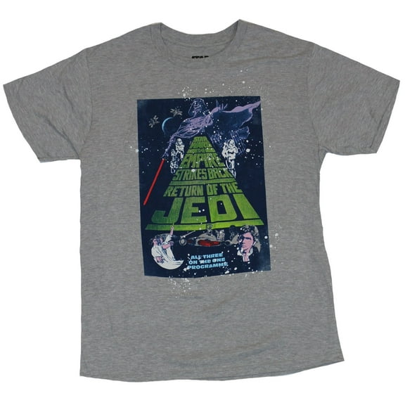Star Wars Mens T-Shirt - Word Crawl Movie Poster All Three on One Programme (Medium)