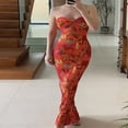 thumbnail image 3 of PENGXIANG Women Cutout Backless Bodycon Bandeau Tube Dress Ruffle Printed Maxi Long Dresses, 3 of 6
