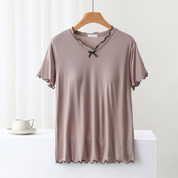 Blusa de pijama de manga corta para mujer, lisa, informal, a la moda, con cuello redondo, sin mangas, para dormir, pijamas para mujer