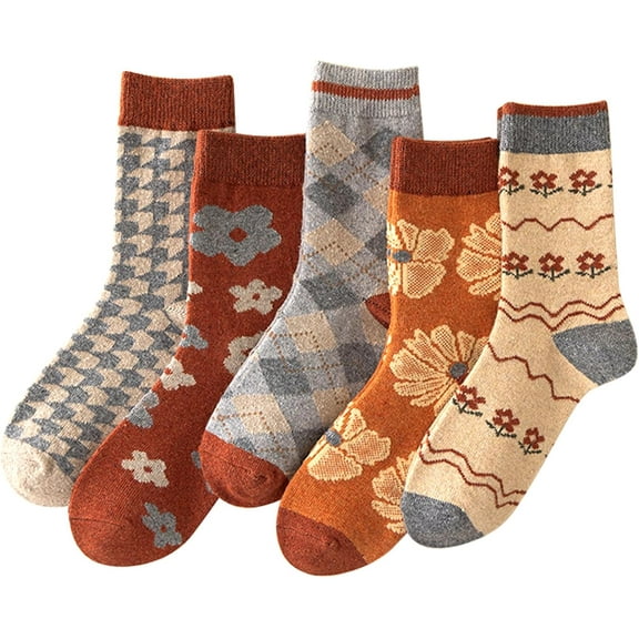 5 Pairs Women's Vintage Wool Socks, Super Cozy Thick Winter Hiking Crew Socks
