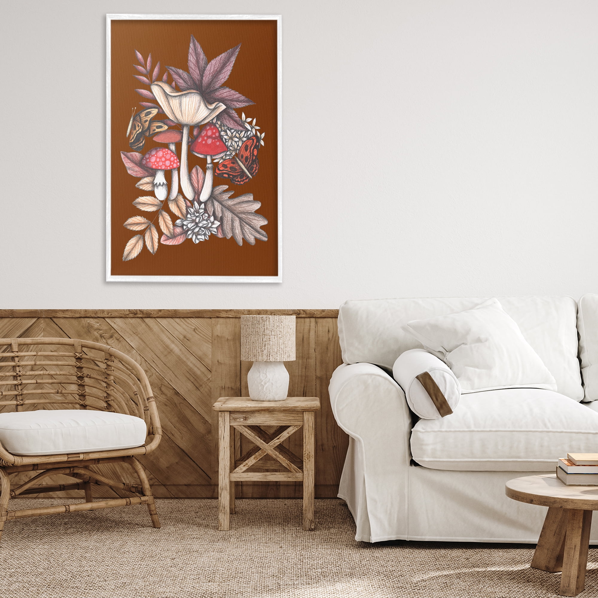 Autumn Mushrooms Magic White Framed Giclee Art, design by Cecilia Battaini
