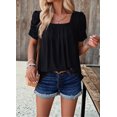 thumbnail image 6 of Women'S Hollow Pleated Short Sleeves Square Neck Casual Loose Solid Color Knit T Shirts Tops Blouses Black S, 6 of 9