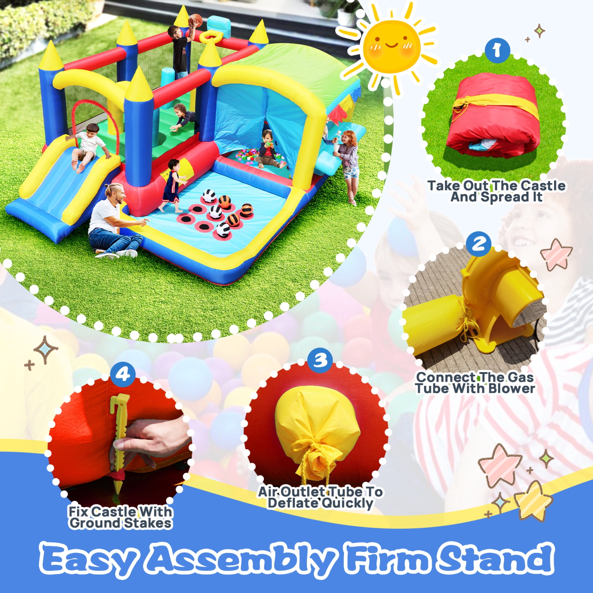 Leumius Bounce House,7 in 1 Inflatable Bounce with Blower and Ball Pit,Indoor Outdoor Party Family Fun