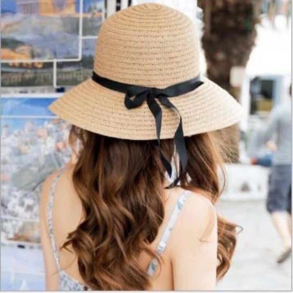 Ladies Summer Hat Bow Silk Ribbon Straw 