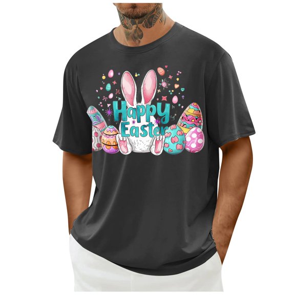 ZQUUVOU Men's T-Shirt Casual Short Sleeve Easter Printed Crew Neck Shirts (Gray,M)