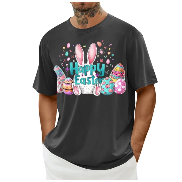 Camisa Casual de Cuello de la Tripulación de la Impresión de Pascua de Manga Corta de Verano Top Ligero de Poliéster para los Hombres, Camiseta de Manga Corta para el Uso Diario de Primavera Verano