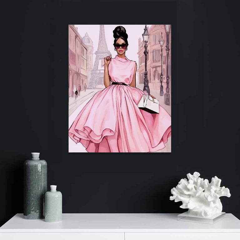 COMIO Black Girl Pink Canvas Wall Art African American Painting Wall Decor  Fashion Women In Paris Eiffel Tower Pictures Modern Framed Prints Artwork  for Room Bathroom Bedroom - Walmart.com
