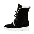 thumbnail image 1 of Zapatos para mujer, zapatos de vendaje de color liso, botines casuales cálidos de invierno, zapatos para correr, botas vaqueras, 1 of 7