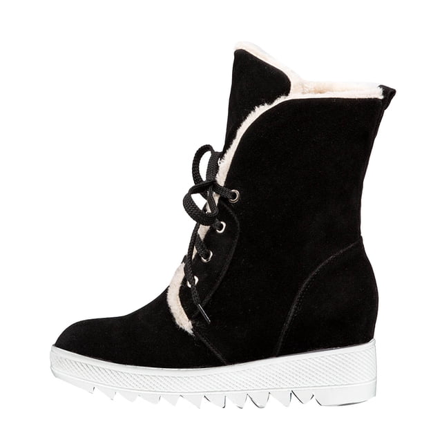 Zapatos para mujer, zapatos de vendaje de color liso, botines casuales cálidos de invierno, zapatos para correr, botas vaqueras