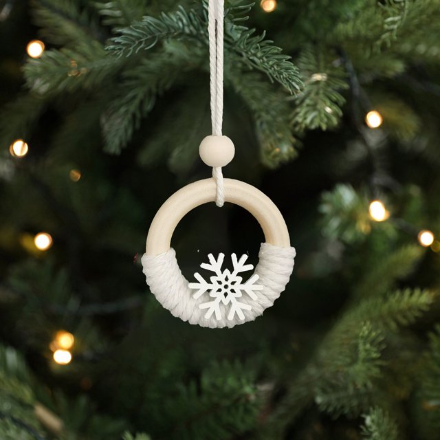 Adorno Colgante de Copo de Nieve Tejido a Mano En Madera con Cuerda de Algodón Trenzada, Ideal para Colgar En El Árbol de Navidad, La Pared o La Puerta. Decoración Festiva.