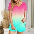 thumbnail image 2 of 2 Piece Sets for Women Fashion Gradient Casual Home Two-piece V-neck Top With Pocket Shorts Set, 2 of 6