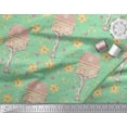 thumbnail image 2 of Soimoi Green Japan Crepe Satin Fabric Treehouse & Freesia Floral Print Print Fabric By the Yard 44 Inch Wide, 2 of 3