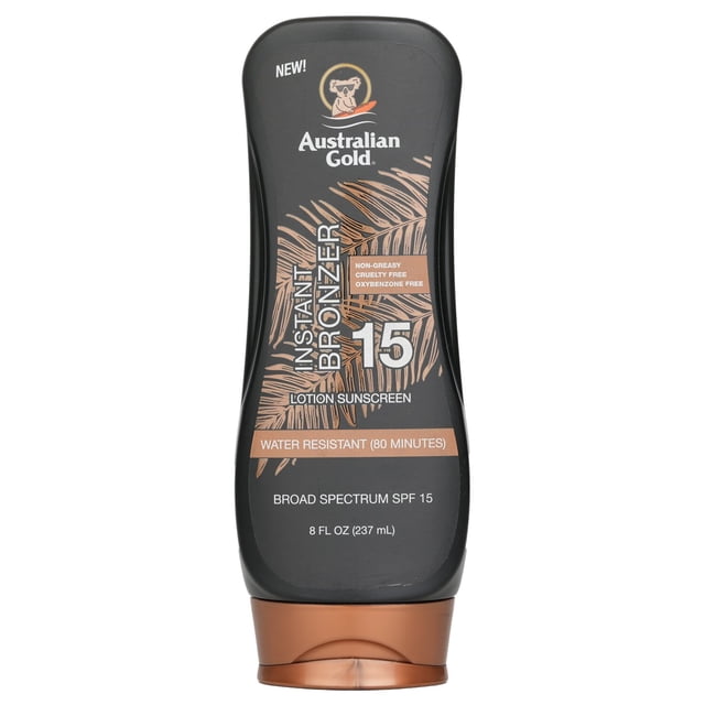 Loción de protección solar Australian Gold SPF 15 con bronceador instantáneo