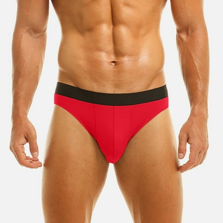 

QWERTYU Mens Underwear Sexy Low Rise Pouch Bikini Briefs Hip Lift Red L