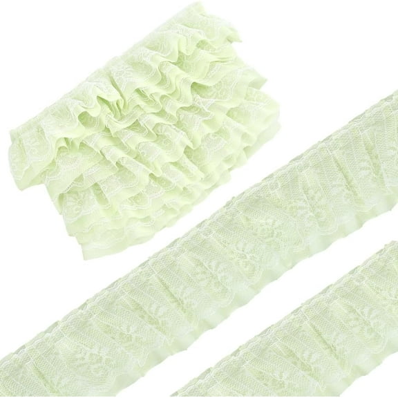 5 Yards x 2.2 Inch Gathered Ruffle Chiffon Trim Pleated Green Fabric Lace Trim Double Layered Chiffon Ribbon Edging Tulle Lace Trimming for Home DIY Sewing Crafts Embellishments