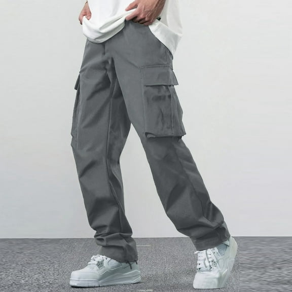Tactical Pants for Men Cargo Sweatpants for Men Fleece Pants Pockets 2025 Elastic Waist Drawstring Sweat Pants Solid Athletic Joggers Trouser