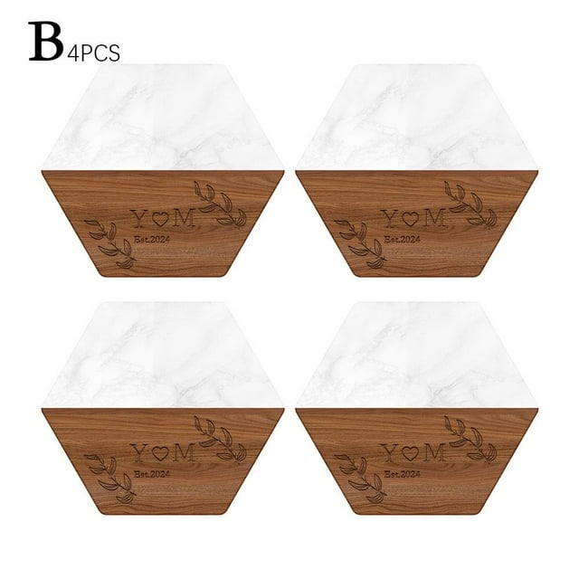 Personalized Coasters Engraved Wood & Marble Tea/Coffee Coasters Customized