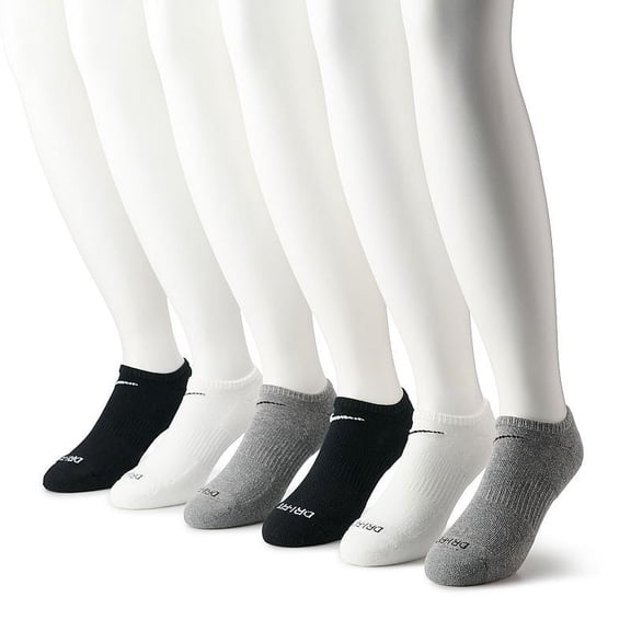 Nike Dry 3-Pack Everyday Plus No Show Socks in Grey/White/Black at Nordstrom, Size Large