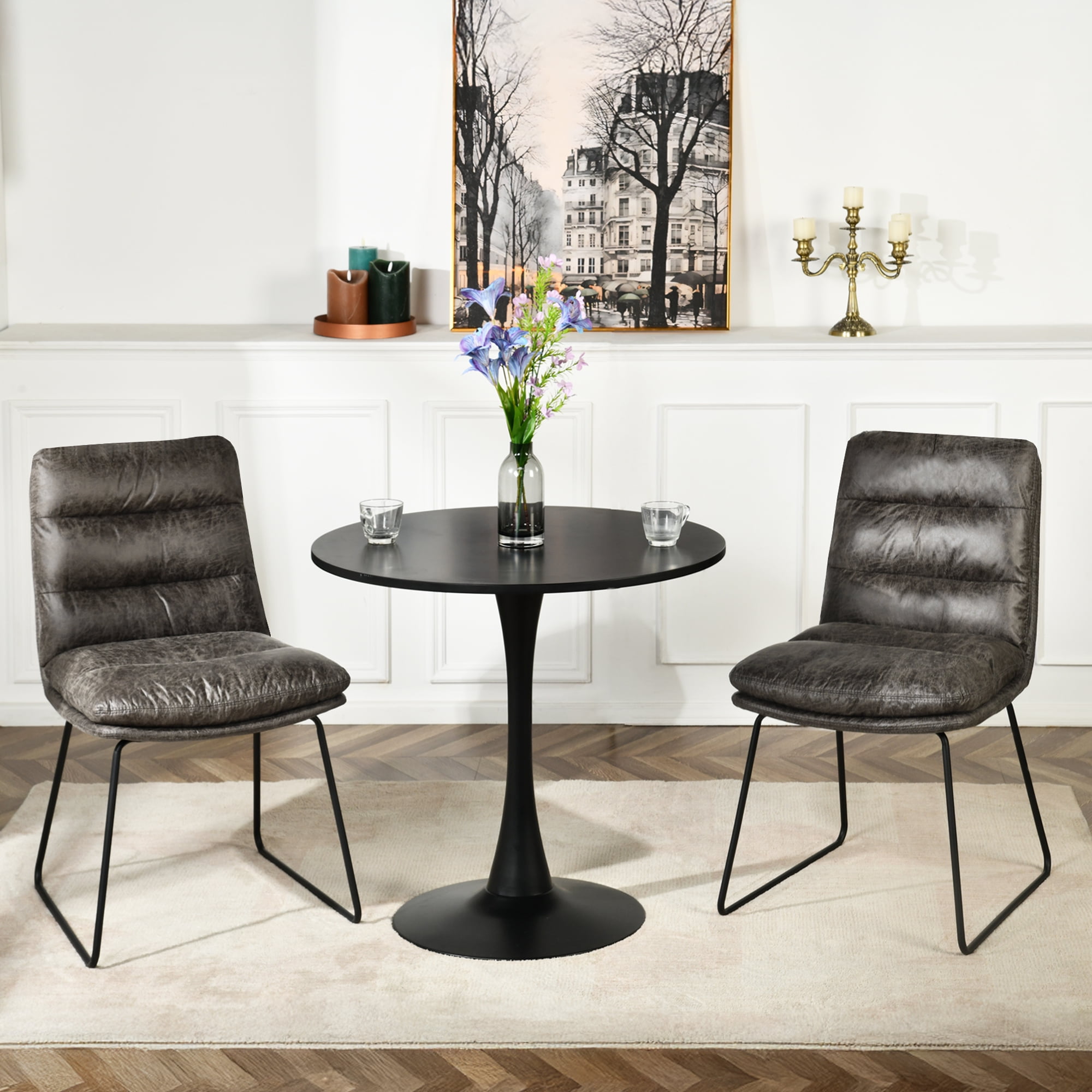 Ensemble de 2 fauteuils d'appoint sans accoudoirs Homy Casa pour salon, revêtement en similicuir capitonné, gris