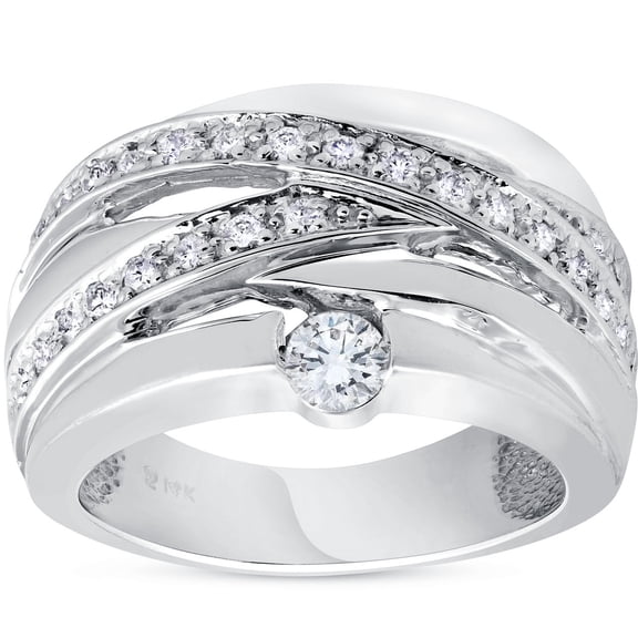 Pompeii 3/4 ct Diamond Womens Wide Solitaire Right Hand Ring 14k White Gold Multirow