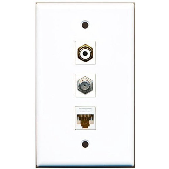 RiteAV - 1 Port RCA White and 1 Port Coax Cable TV- F-Type and 1 Port Cat6 Ethernet White Wall Plate