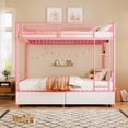 thumbnail image 2 of Miniyam Twin Over Twin Metal Bunk Bed with Storage Drawers, Convertible Bunk Bed with Guardrails, Ladder, Pink, 2 of 7