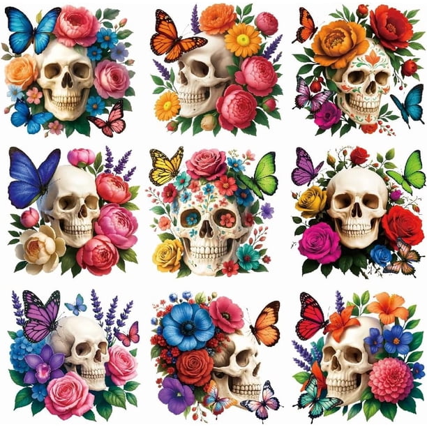 9 parches de transferencia de calor de flores y mariposas, pegatinas de transferencia de calor para bricolaje, calcomanías lavables para transferencias de calor.