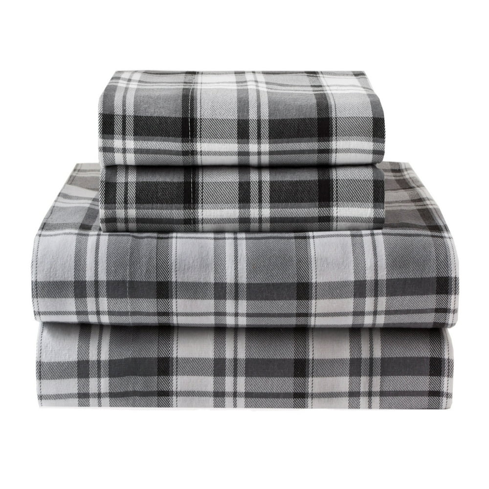 Winter Nights Cotton Flannel Sheet Set, Generic, Hutton Plaid Grey
