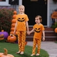 thumbnail image 6 of Onlypjs Halloween Family Matching Pajamas Set Scary Pumpkin Face Sleepwear Orange Short Sleeve Tops with Pumpkin Print Pants Holiday Loungewear Outfit, 6 of 7