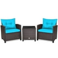 thumbnail image 5 of BLACK JAGUAR 3PCS Wicker Cushioned Conversation Set Outdoor Rattan Furniture w/Turquoise Cushions, 5 of 7