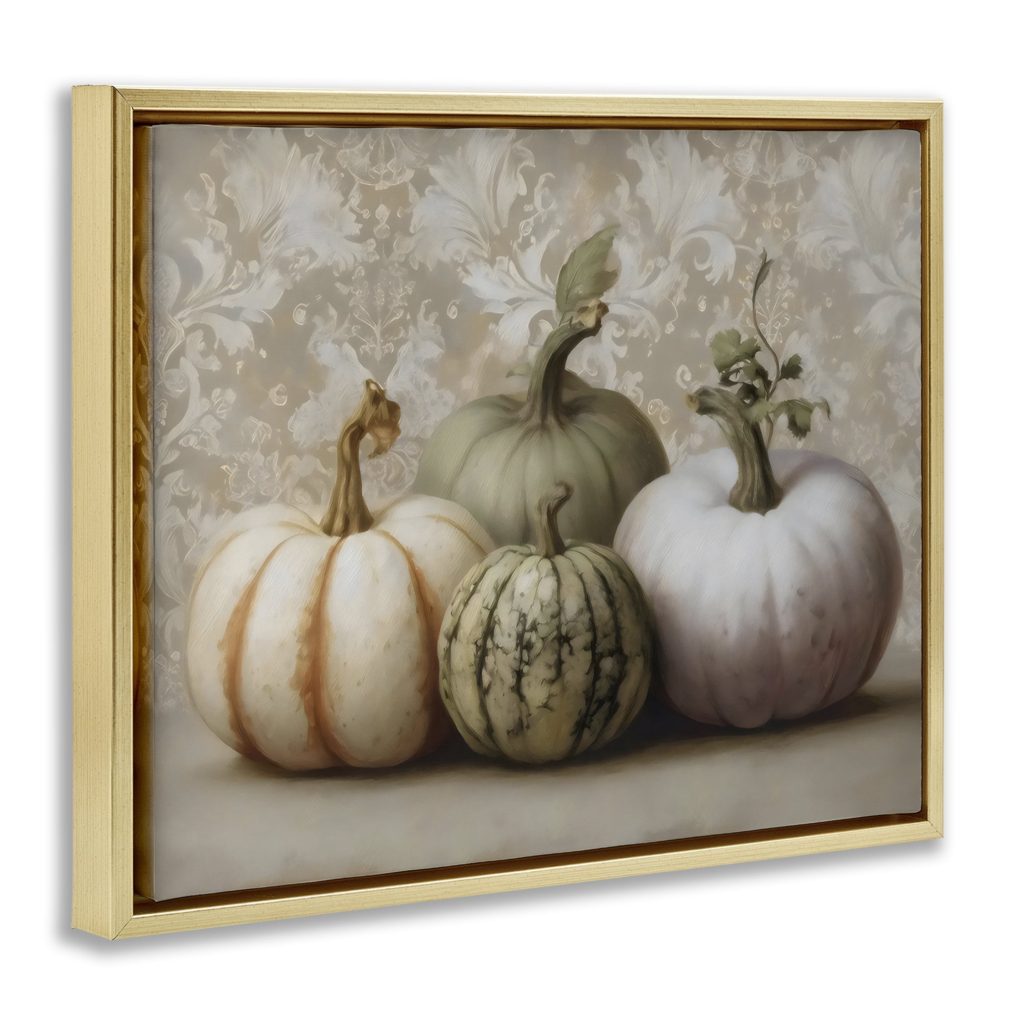 Stupell Industries Pastel Gourds on Vintage Pattern Gold Framed Floater Canvas Wall Art, design by Arlington Prints
