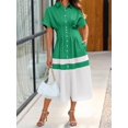 thumbnail image 2 of Women Shirt Dress Short Sleeve Button Down Corset Waist Midi Dress with Striped Hem, 2 of 6