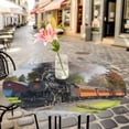 thumbnail image 6 of Steam Train Round Tablecloth for 45-54 Inch Tables,Fitted Table Cover with Elastic Edge,Railroad Country Barn Rustic Trees Farmhouse Waterproof Outdoor Table Cloth Protector for Patio Garden Dinner, 6 of 9