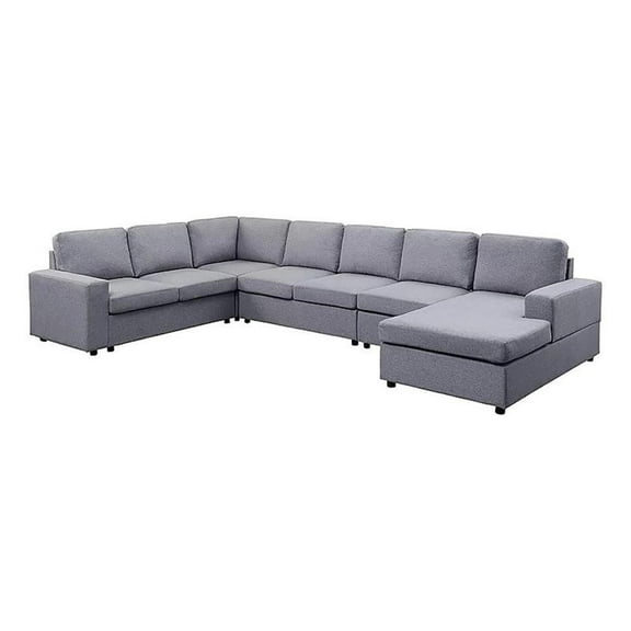 Bowery Hill Contemporary Fabric 7 Seat Reversible Sectional Sofa Chaise in Gray