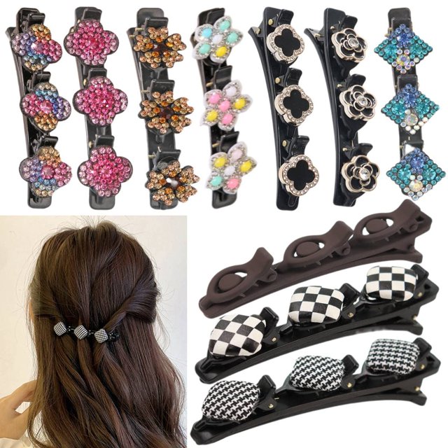 10 Pcs New Rsvelte Hair Clips Sparkling Crystal Stone Braided Hair Clips for Women Satin Fabric Hair Bands with Clips Rhinestone Clover Hair Clip Satin Fabric Hair Clips