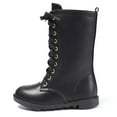 thumbnail image 2 of DADAWEN Boys Girls Knee-High Boots Leather Lace-Up Winter Boots Side Zipper Mid Calf Combat Riding Boots Black 3 Little Kid, 2 of 7