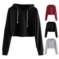thumbnail image 6 of Women Fall Spring Hoodie Drawstring Loose Solid Color Drawstring Elastic Cuff Short Length Casual Pullover Daily Wear Top, 6 of 8