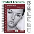 thumbnail image 2 of 5.5" x 8.5" Sketch Paper Pads, 4 Pack, 400 Total Sheets (100 Each), 68 lb/100gsm Premium Paper, by Better Office Products, Spiral Bound Artist Sketch Book, Acid Free, Cold Press, Natural White, 2 of 6