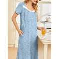 thumbnail image 4 of Avidlove Long Nightgowns for Women Henley Floral Ladies Gowns Short Sleeve Btton Neck Nightdress House Dress Sleepwear with Pockets, 4 of 9
