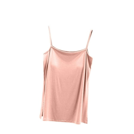 ZyeKqe Womens Tank Tops Built in Bra Summer Casual Spaghetti Strap Camis Padded Side Split Pjs Tops