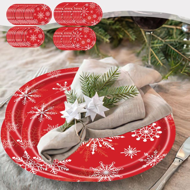 Snowflake Christmas Paper Plates - 25 Disposable Holiday Dinner Plates for Winter Party Decorations