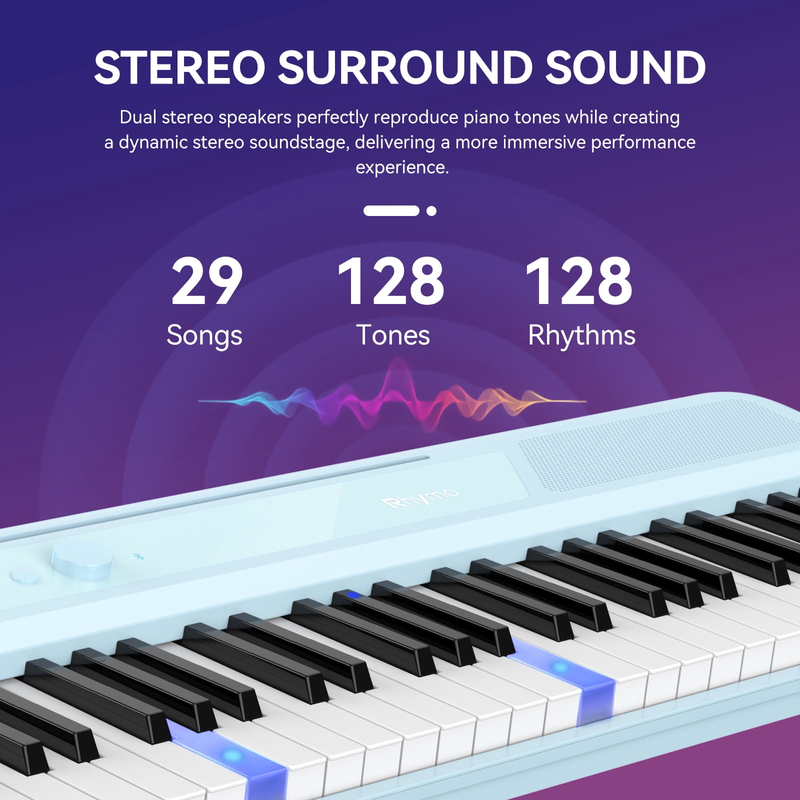Rhymo 61 Key Smart Piano Keyboard for Beginners,Learning Keyboard with Light up Keys, Velocity Sensitive Electric Piano Keyboard & App Learning(Blue)